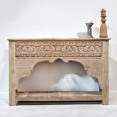 Indian Mehrab Hand Carved Solid Wood Console Table 150X40X91 Cm Bleach